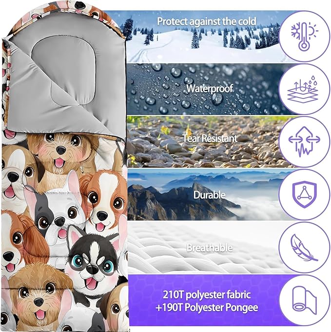 Sleeping Bags for Adults Youth Kids3D Printing Camping Sleeping Bag for Girls Boys Lightweight Waterproof Cold/Warm Weather Sleeping Bag for 3 Seasons