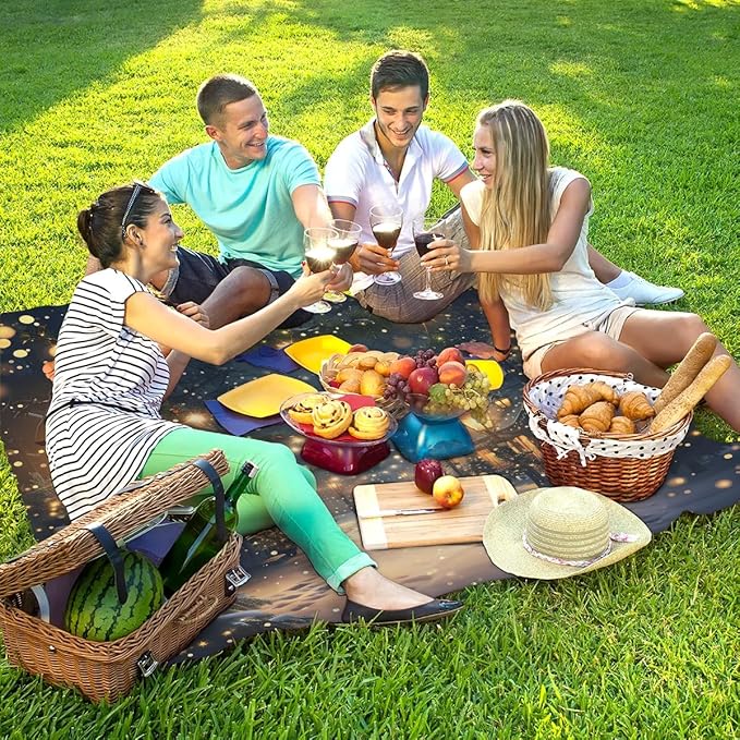 Christmas Beach Blanket Sandproof Beach Mat 68 x 59 Waterproof Quick Drying Sand Free Mat with 4 x Ground Spikes for Outdoor Travel Camping Hiking Winter