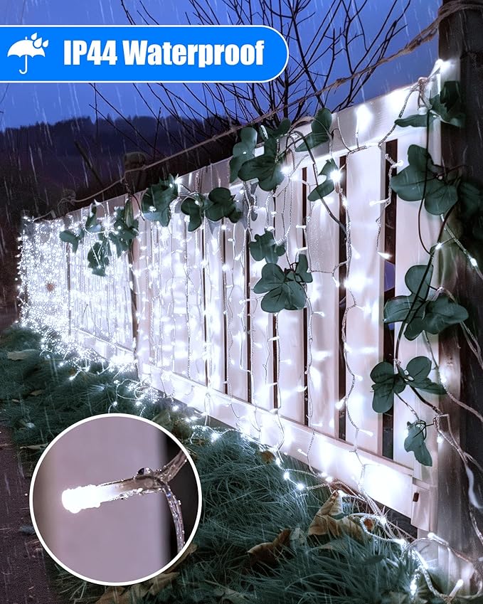 Minetom Icicle Lights for Outside 100Ft 832 LED White Christmas Lights with 156 DropsChristmas Icicle Light with Remote and Timer for House Roof Pure White
