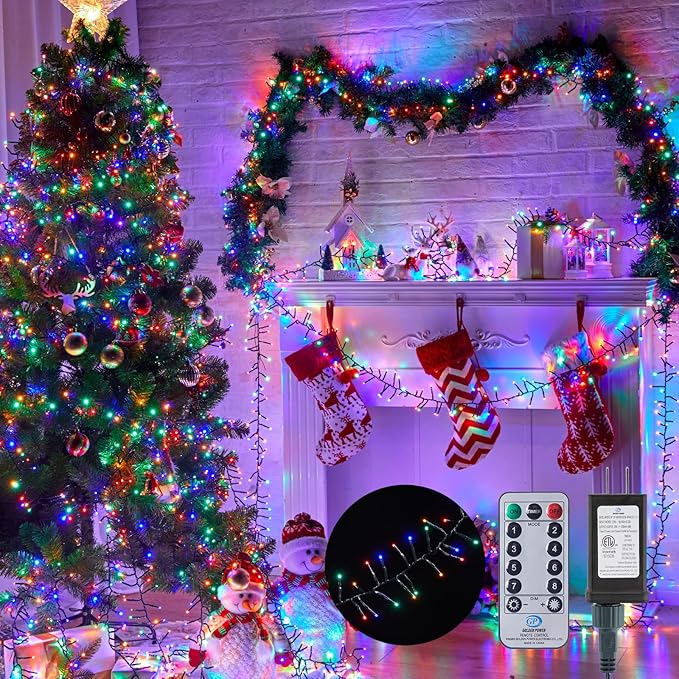 Christmas Tree Lights Outdoor Cluster Lights - 1000 LED 50 Ft Christmas Firecrackers String Lights 8 Modes Timer Remote Waterproof Plug in Twinkle Fairy Lights for Xmas Tree Garland Window Party
