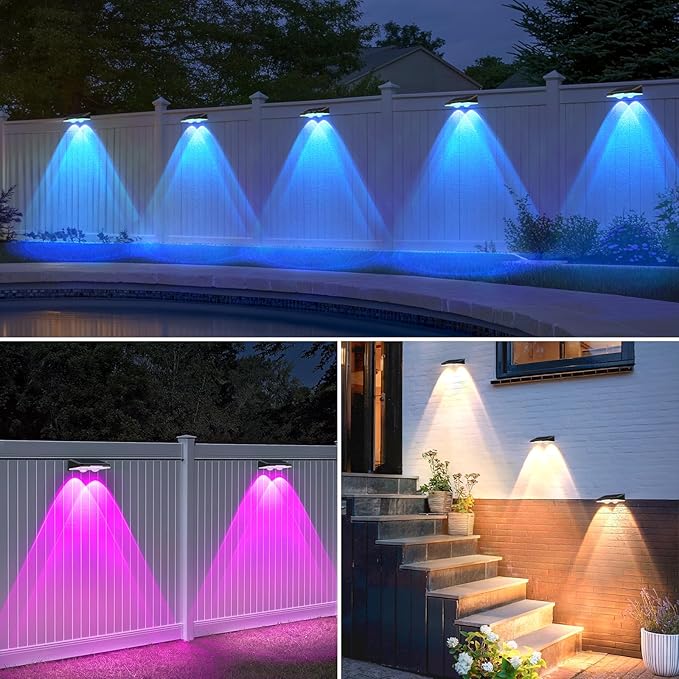 Solar Fence Lights 12-Pack Waterproof Solar Powered Outdoor Deck Light with Warm White &amp 6 RGB Colors &amp 2 Lighting Modes LED Solar Step Stairs Light for Deck Fence Outside Patio Garden
