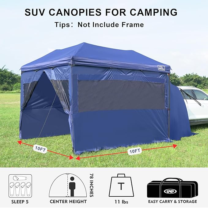 KAMPKEEPER 5pcs Sidewalls for 10X10 Commercial Instant Canopy Tent Converts Canopies into Tent for Camping with Removable SUV Tailgate (Canopy Pole/Shelter NOT Included) (Blue)