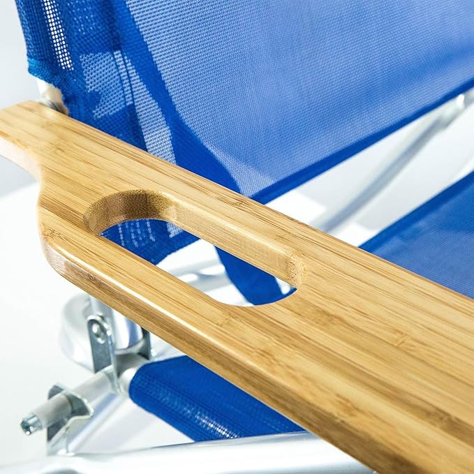 Ostrich 3N1 Lightweight Aluminum Frame 5-Position Reclining Beach Chair and Ladies Comfort On-Your-Back Outdoor Beach Chair with Backpack Strap Blue