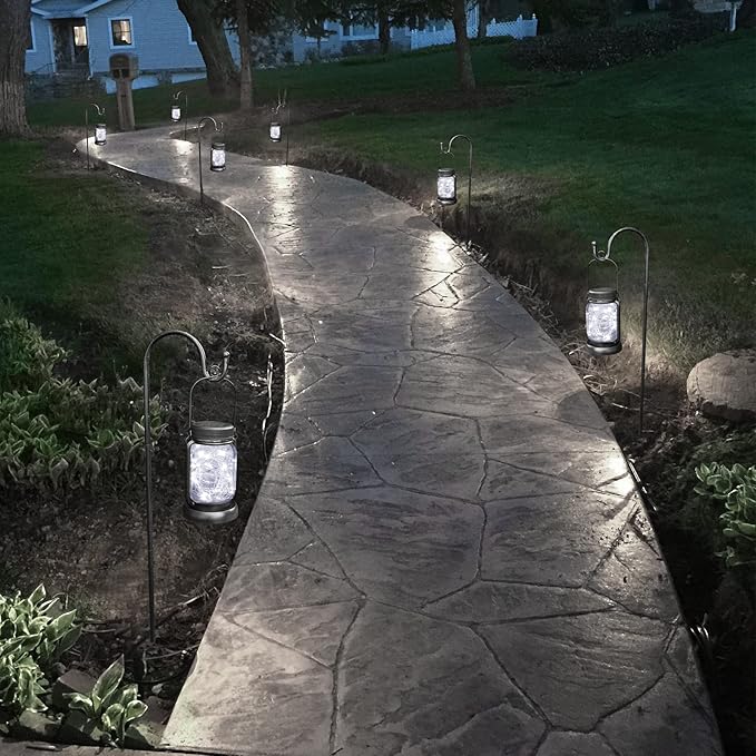 Mlambert Cool White 4 Pack Solar Hanging Mason Jar Lights with Stakes Waterproof Decorative 30 LEDs Outdoor Solar Lantern Lamp Patio Garden Tree Yard
