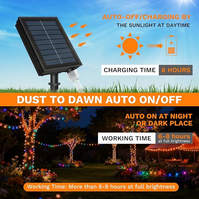 LED Outdoor Solar String Lights 38FT 100 RGB LEDs Solar Christmas Lights IP65 Supports APP/Music/8 Modes Solar Outdoor String Lights for Patios Gardens Trees Easter Decorations