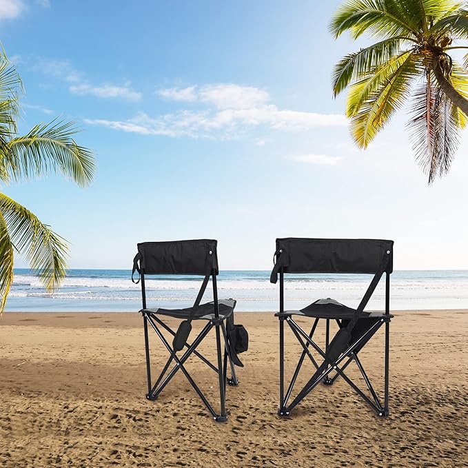 REDCAMP 2 Pack Tripod Camping Chairs Folding Lightweight Portable 3 Legged Tripod Stool Seat with Backrest Small Golf Chair Compact for Adults Fishing Hunting Black