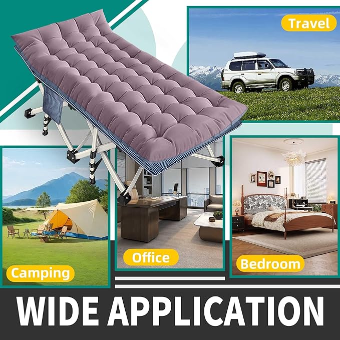 XXL Camping Cot with Mattress Oversize 32 Width Folding Cot Heavy Duty Comfortable Cots for Sleeping Guest Bed with Carry Bag Portable Easy to Set-up for Home Travel Outdoor 79 x 32 x 18