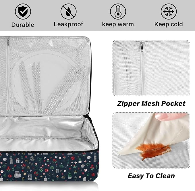 Casserole Carrier Pattern Italian SymbolsInsulated Casserole Carrier for Hot or Cold Food Thermal Lunch Tote for Potluck Parties Picnic Beach Fits 9 x 13 Inches Baking Dish