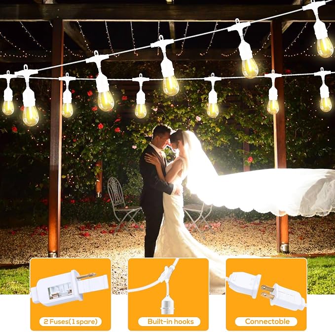 SUFEIMAS 100FT White Outdoor String LightsIP65 Waterproof 30+2 Plastic LED Bulbs 2700K White Patio String Lights for Outside Porch Pergola Backyard Bistro GardenWedding Lights