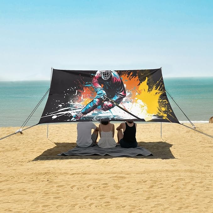 Camping Sun Shelters Colorful Watercolor Ice Hockey Player Beach Canopy 126 * 110.2in