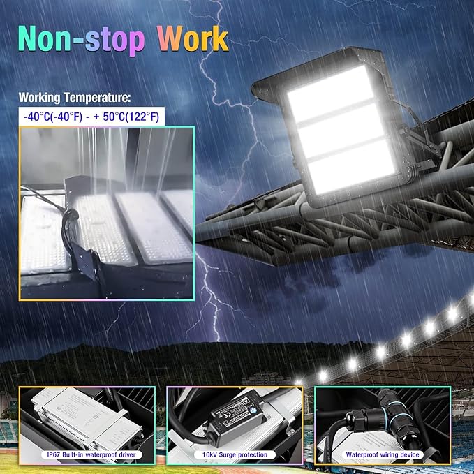 ledmo 750W Dimmable LED High Mast Stadium Light Outdoor 90000LM Super Bright Floodlight Commercial 100-277V 5000K Daylight IP66 Adjustable Waterproof Arena Lighting for Sport Court