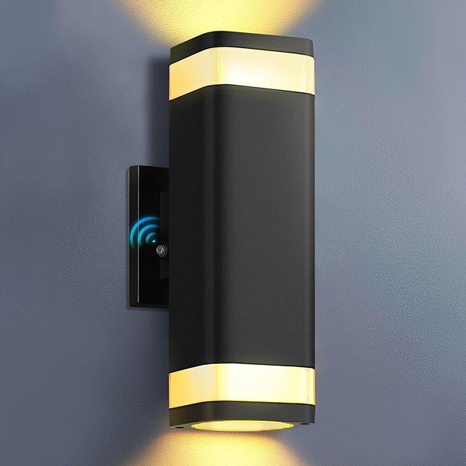 RAYVO Dusk to Dawn Outdoor Wall Light Modern Up and Down Outdoor Light Fixture with Sensor Waterproof Aluminum Wall Sconce for Porch Garage Patio LED Bulbs Included Black Finish