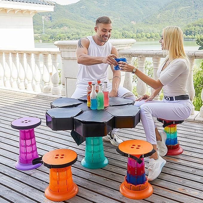 Foldable Collapsible Stool for Adults Portable Lightweight Telescopic Seat Upgraded Expandable Stool for Fishing Camping Outdoor Travel Garden BBQLoad 550lbs (Color : Blue)