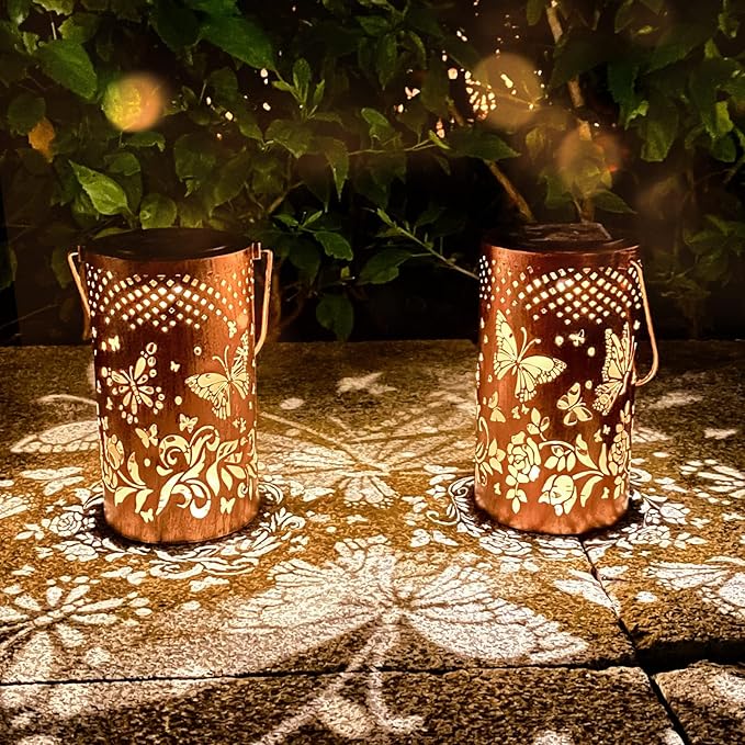 Butterfly Solar Lanterns Outdoor Hanging Hollowed-Out Metal Waterproof LED Garden Decor Light for Patio Yard Pathway Lawn Front Porch Christmas Thanksgiving Birthday Gifts for Women Mom Grandma