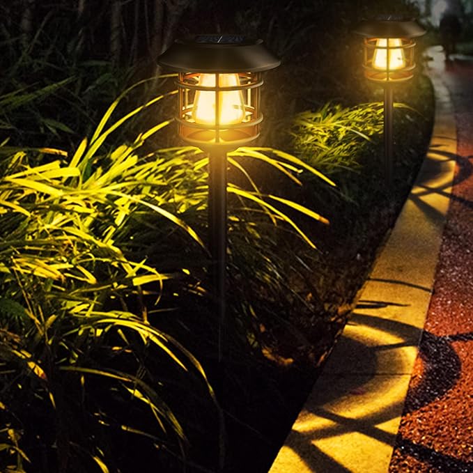 Solar Pathway Lights 8PK - Outdoor Garden Yard Landscape Lights Waterproof Auto-on/Off for Lawn Patio Walkway - Warm Light (Black)