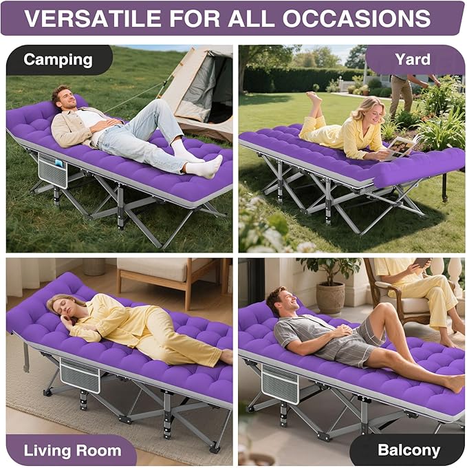 ZENPETIO 28In Folding Camping Cot for Adult Portable Sleeping Cot with Mattress Outdoor Heavy Duty Cot Bed for Camp with Carry Bag for Home Office Camp Travel Vacation(Max Loading 500lbs)