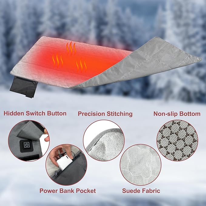 Heated Sleeping Bag Pad Heated Sleeping Bag Liner 3 Heating ZonesHeated Sleeping Bag Insert for Camping、Sofa、Chair