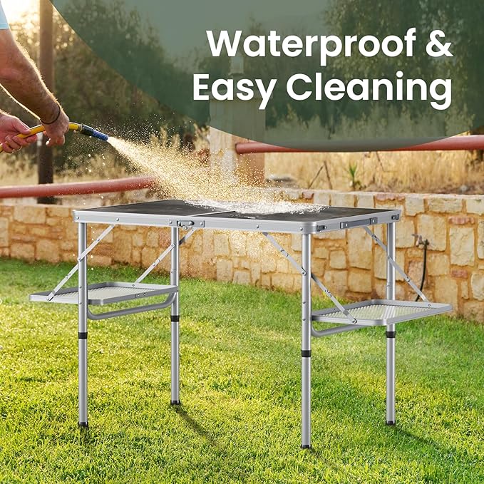 Titanker Folding Camping Table 3ft Folding Picnic Table Camp Tables Portable Foldable 50% Extra Side Space Outdoor Patio Table Camping Essentials Aluminum Light Solid Silver