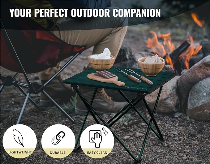 TREKOLOGY TALU Portable Folding Beach Table - Lightweight Travel Camp Table | Small Camping Table for Outdoor Adventures | Foldable Compact and Sturdy - Perfect for Camping Picnic Beach Trips
