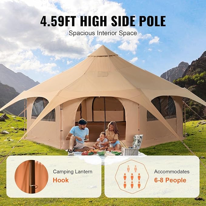 Canvas 4 Seasons 5 m/16.4 ft Bell Canvas Compatible with Camping with Stove Jack Breathable Yurt Compatible with up to 8 People Family Camping Outdoor Hunting Party