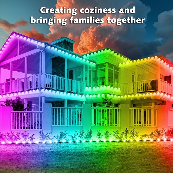 SINLEY 200FT Permanent Outdoor RGB LightsWaterproof Smart LED Eaves Lights with App/Remote Controlfor Christmas and All Holiday DecorDaily and Accent LightingHouse Roof and Garden Lighting