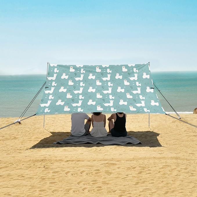 ALAZA Llama Animal Cute Cactus Beach Tent Sun Shelter UPF50+ Protection Beach Shade Canopy w/ 4 Sandbags for Outdoor Camping Fishing Backyard Fun Picnic 10x9 ft