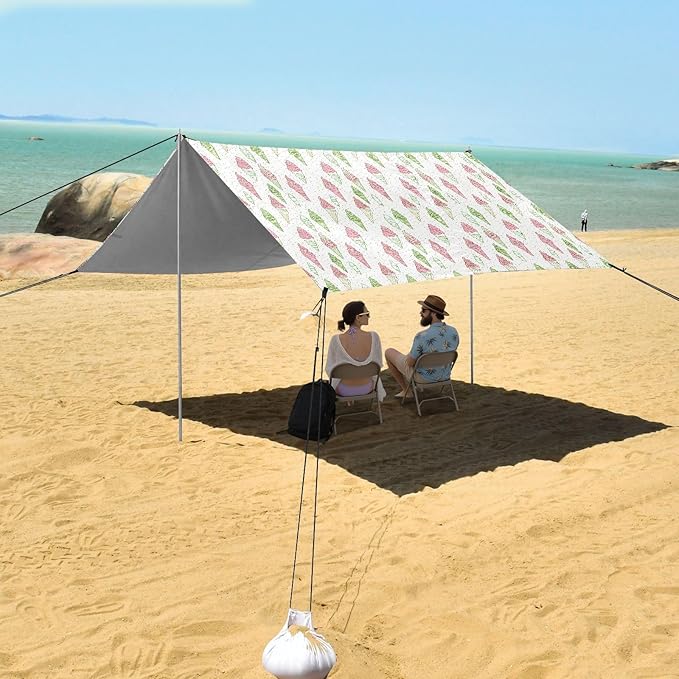 ALAZA Icecream Polka Dots Beach Tent Sun Shelter UPF50+ Protection Beach Shade Canopy w/ 4 Sandbags for Outdoor Camping Fishing Backyard Fun Picnic 10x9 ft