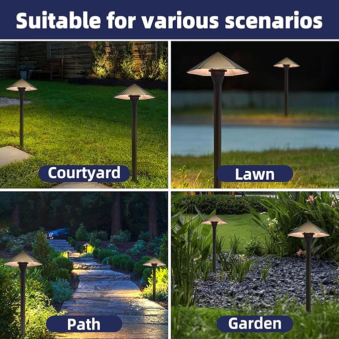 COLOER Solid Cast Brass Pathway Lights 12V Low Voltage Landscape Lighting LED Path Lights with G4 Bulb for Outdoor Walkway Garden 23 Tall 7.5 Shade (4) (4 P02 Bronze)