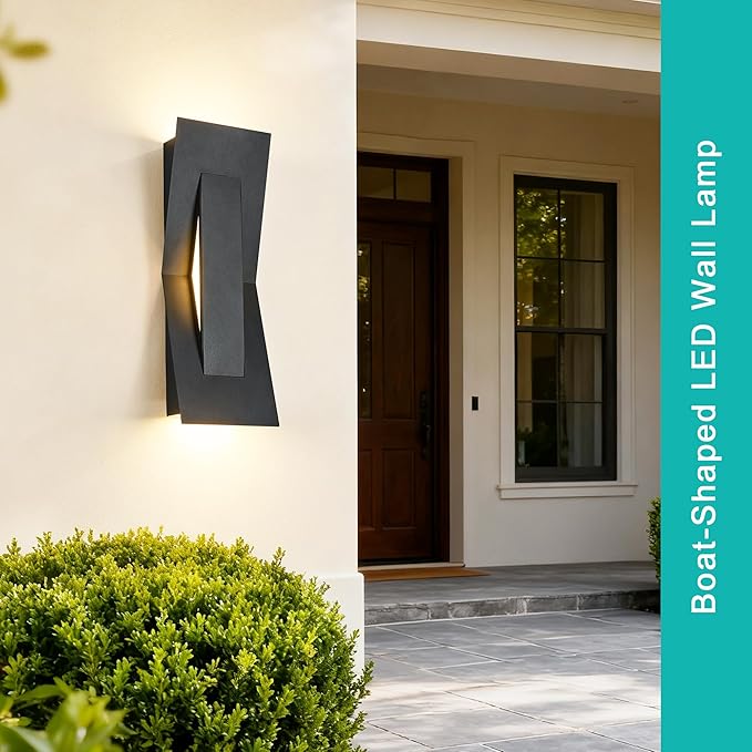 2 Pack LED Outdoor Wall Lights Dimmable 3000K 15 Modern Black Outdoor Wall Sconce ADA Compliant IP65 Waterproof Boat Design Exterior Wall Light for Entrance Hallway Garage Porch