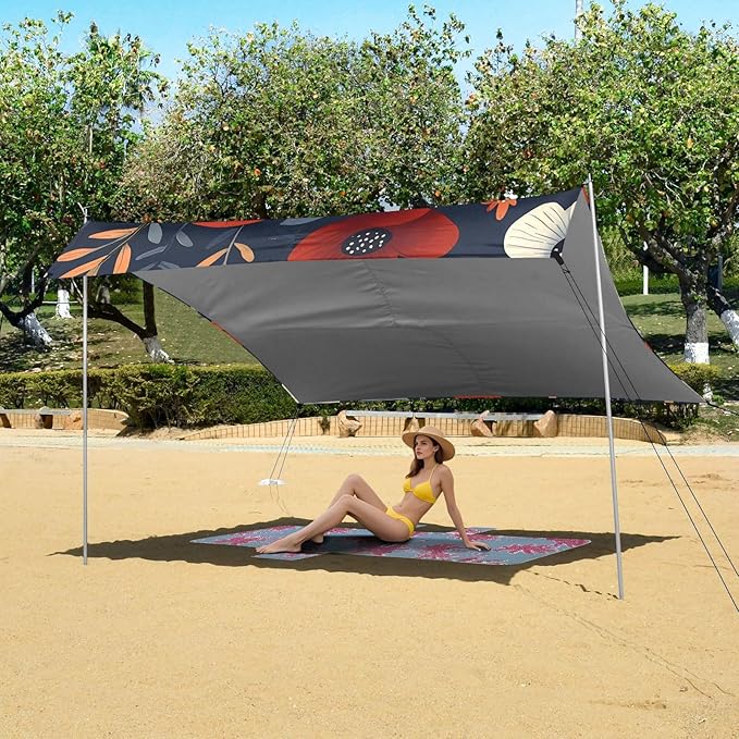 Beach Tent Sun Shelter Flowers in The Wind Lightweight &amp Easy Setup Beach Shade Canopy for Camping Fishing