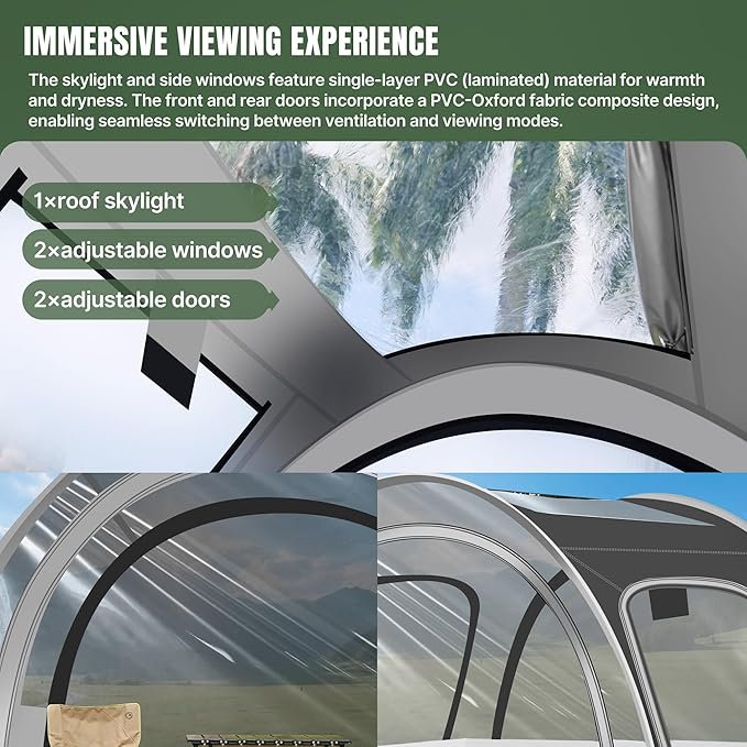 Camping &amp Sports Tent 82x59x65 in 3-4 Person PVC Tunnel Tent Weatherproof Sunshade No Condensation Spacious Interior Ultra Visibility for Sports Events Camping Fishing Cheering