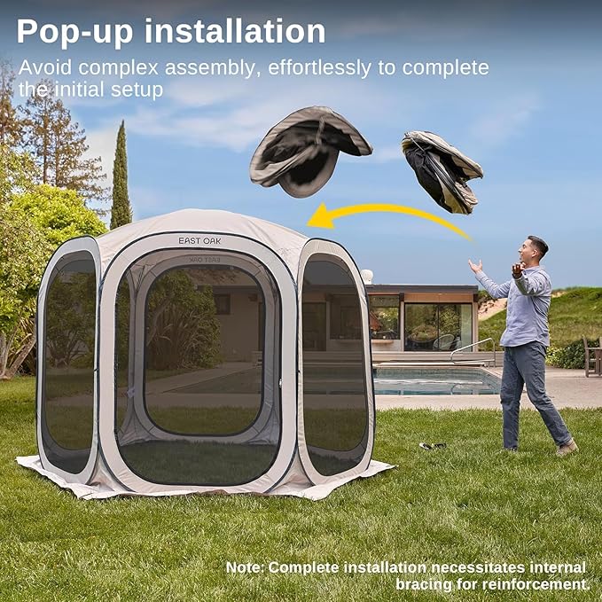 East Oak Screen House Tent Pop-Up Portable Screen Room Canopy Instant Screen Tent 10 x 10 FT with Carry Bag for Patio Backyard Deck &amp Outdoor Activities Brown