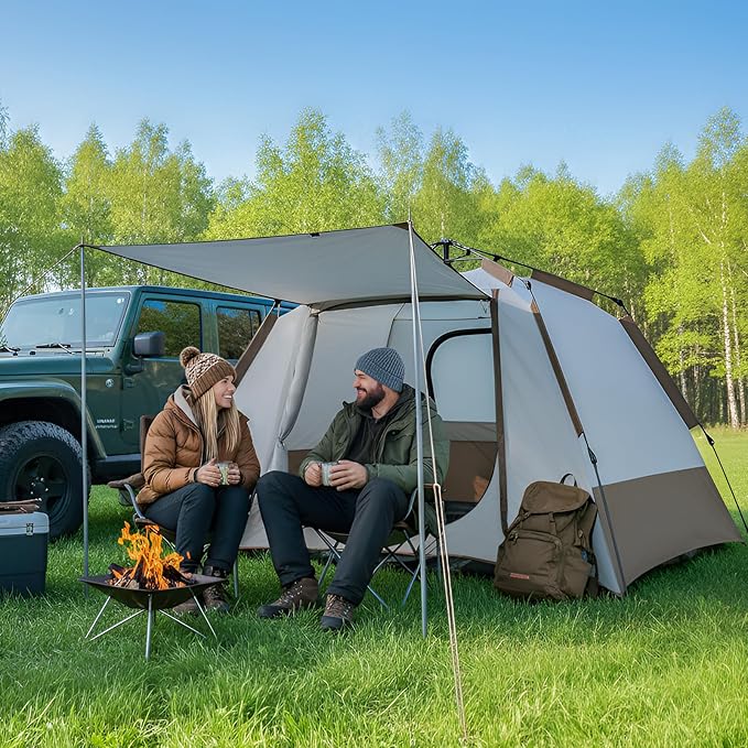 2 Person Instant Pop Up Tent Camping Tent Easy Setup Integrated Sunshade Awning Waterproof for Outdoor Hiking Beach