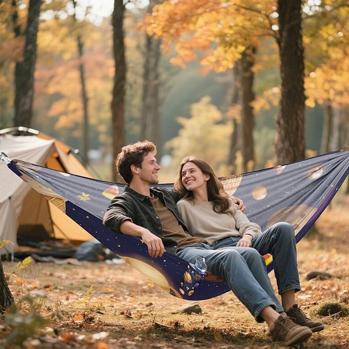 OTVEE Camping Hammock Cosmic Treat Pattern Portable Hammocks 500lb Upgraded Thickened Durable Single Hammocks with Tree Straps &amp Travel Bag for Camping Outdoor Indoor Patio Backyard