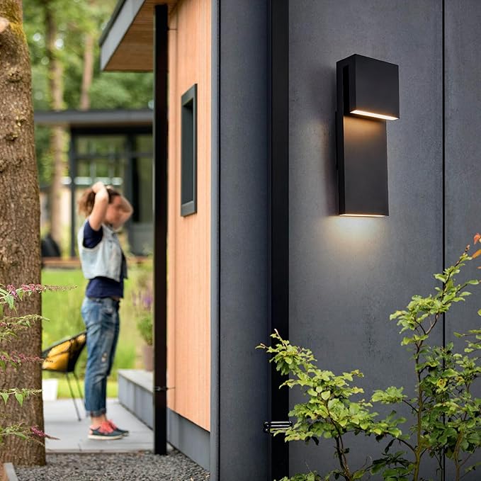 Modern LED Outdoor Wall Sconce 17W Integrated LED Outdoor Wall MountAnti Rust Textured Black Suit for Wet Locations and All RoomsEasily Installed in Any Direction.Bulb Included.