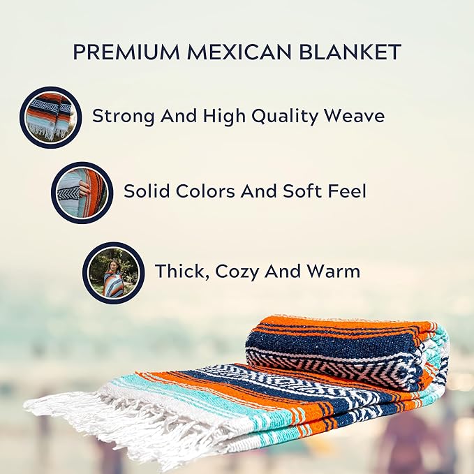 Mexican Throw - 78'x57' Perfect for Yoga Outdoors Heavy &amp Thick Orange 1 Pc