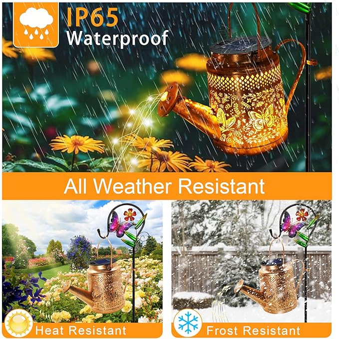 Solar Watering Can Lights Butterfly Hanging Lantern Solar Lights Outdoor Waterproof Garden Decor Outside Patio Yard Pathway Backyard Gardening Gifts for Mom Grandma Women Birthday Mother's Day