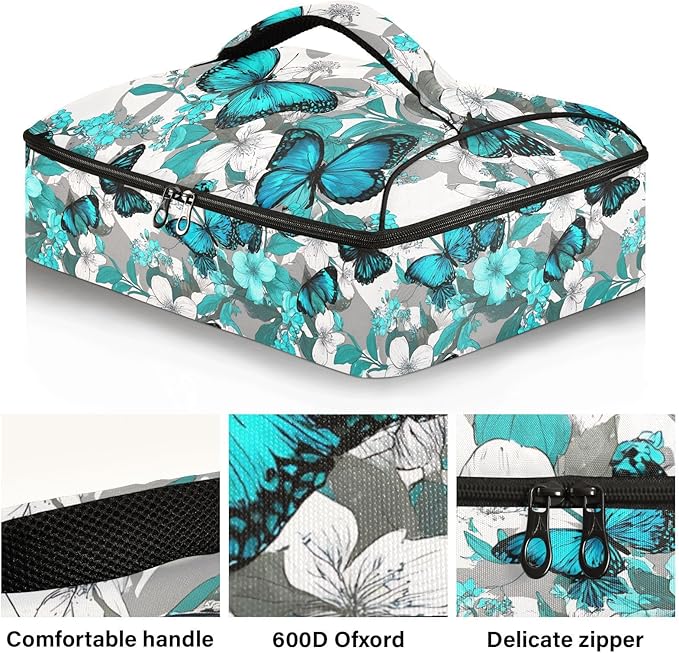 Casserole Carrier Cute Pattern Butterflies PrintInsulated Casserole Carrier for Hot or Cold Food Thermal Lunch Tote for Potluck Parties Picnic Beach Fits 9 x 13 Inches Baking Dish