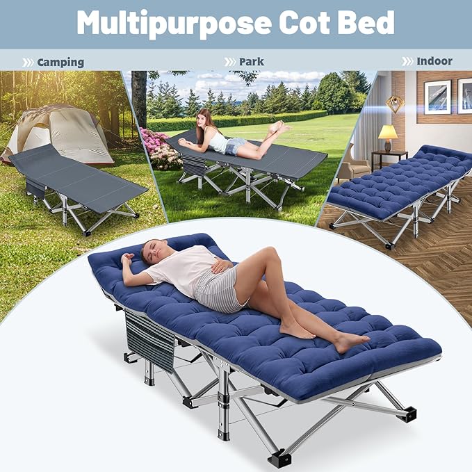 XXL Oversized Camping Cot for Adults - Portable Sleeping Bed with Mattress &amp Carry Bag for Outdoor Travel Hiking Beach and Camping - Comfortable &amp Durable