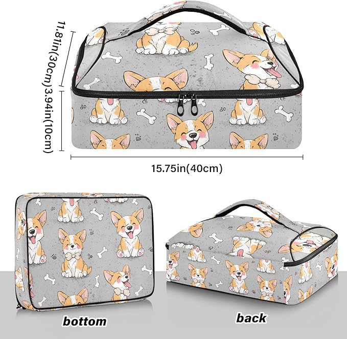Casserole Carrier Lovely Dog Face PatternInsulated Casserole Carrier for Hot or Cold Food Thermal Lunch Tote for Potluck Parties Picnic Beach Fits 9 x 13 Inches Baking Dish