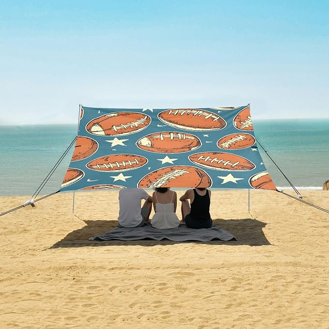 Rugby Tile Stars White Pattern Camping Sun Shelter Beach Tent Portable Beach Sun Shade Outdoor Canopy for Camping Trips Fishing Picnic