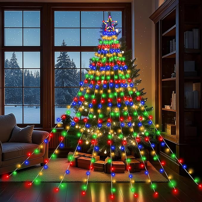 Christmas Decorations Outdoor11.5 ft 317 LED Star Christmas Tree Lights8 Memory Lighting Modes&ampTimer Star Light for YardWeddingParty Decorations(Multicolor)