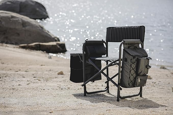 PICNIC TIME Fusion Camping Chair with Side Table and Soft Cooler Outdoor Foldable Padded Camping Chairs with Cup Holder for Lawn Beach &amp Sports Use for Adults (Dark Gray Black Accents)