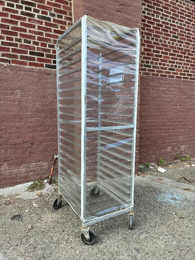 Bakery Food Pan Sheet Rack Cover – Heavy Duty Zippered Bun Pan Rack Cover – Long-lasting Use Durable Cover – Made in USA (Clear Vinyl with 3 Zippers (Large Pocket) 23W x 28L x 61H)