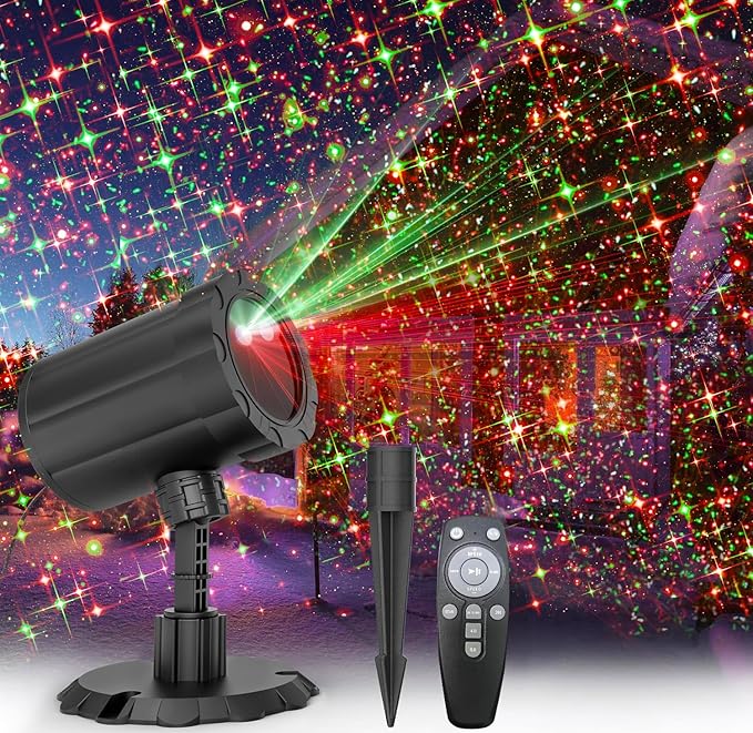 Christmas Projector Lights Outdoor BLOFUN Red and Green Starlight Projection Light 3 Modes with Remote Control Halloween Christmas Party New Year Decoration Waterproof and Frostproof-Multicolor