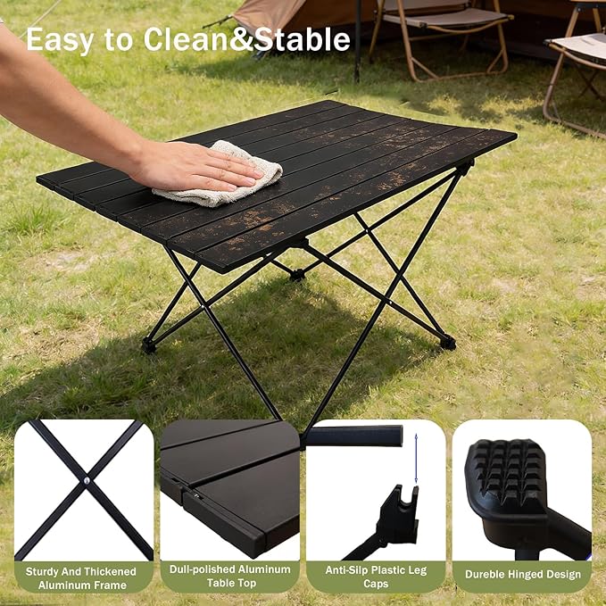 Camping Table 27” Aluminum Roll-Top Folding Table Lightweight &amp Heavy-Duty Outdoor Table with Carry Bag Easy Setup for Camping BBQ &amp Picnic