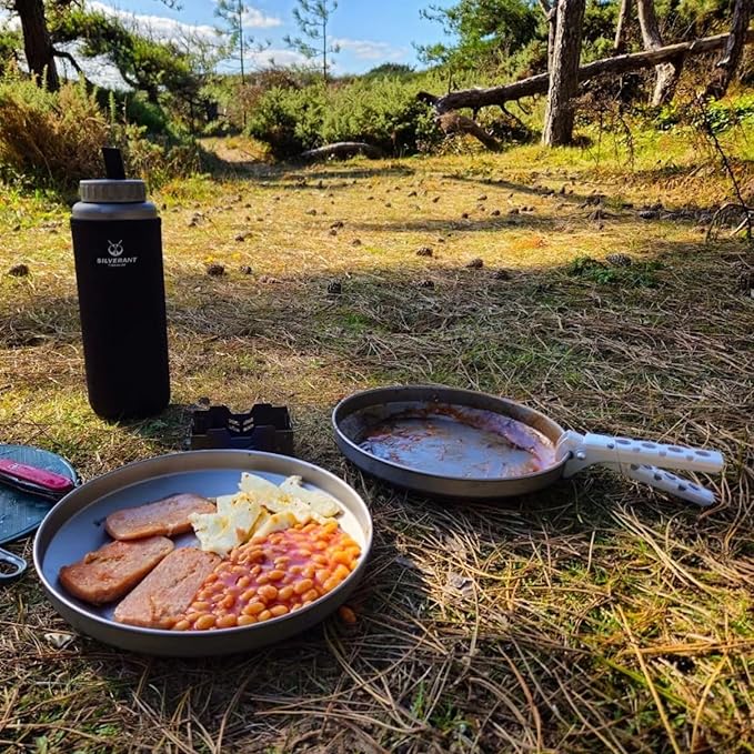 SILVERANT Titanium Trek Plate - Ultralight Durable Camping Dish Pan Plate - Outdoor Kitchen Essential for Backpacking &amp Camping - 900ml