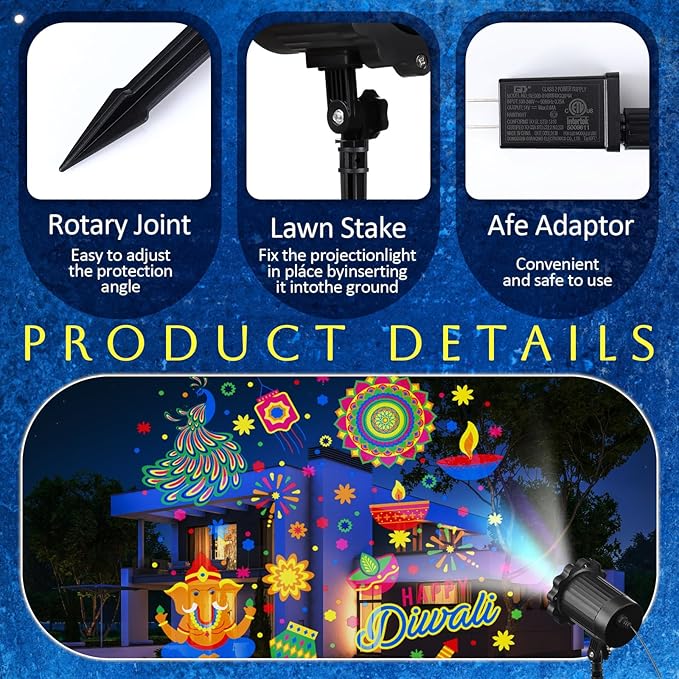 Happy Diwali Projector Lights Outdoor Festival LED Projector Decorations Elephant Sun on Dynamic Waterproof Outdoor Indoor Diwali Festival Projection for Landscape Garden Yard Patio Party