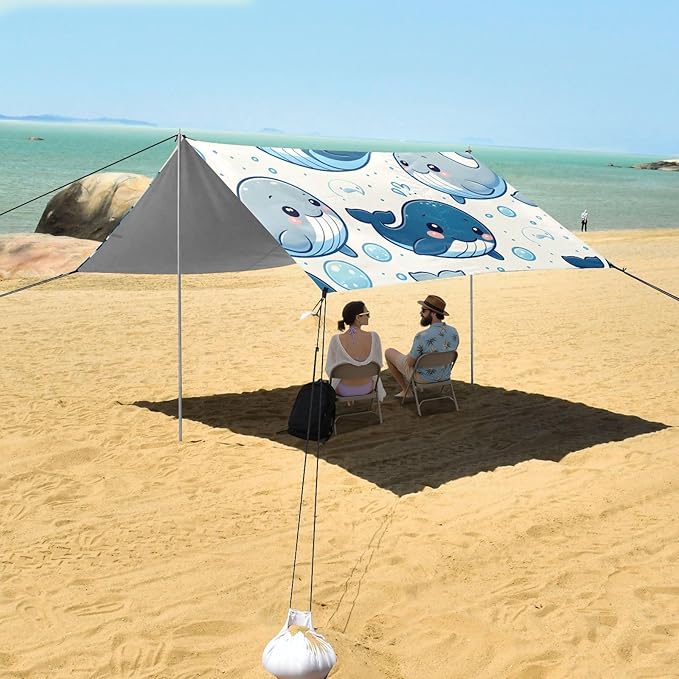 Cartoon Bubbles Cute Whale Camping Sun Shelter Beach Tent Portable Beach Sun Shade Outdoor Canopy for Camping Trips Fishing Picnic