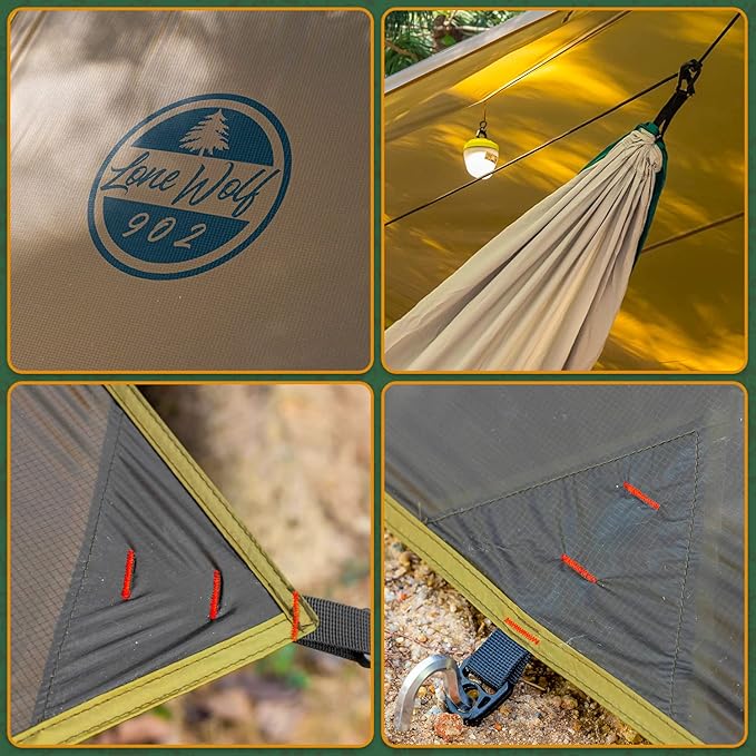 POMOLY Camping Tarp Hammock Tarp 9×12ft Ultralight 20D Silnylon Waterproof 3000mm for Hiking Backpacking - Wolfden UL